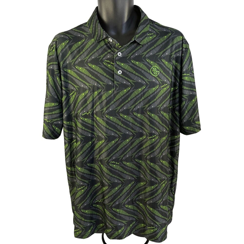 Googan Squad Polo SS Shirt Men's Large Gray Green Fishing Lure Active Stretch